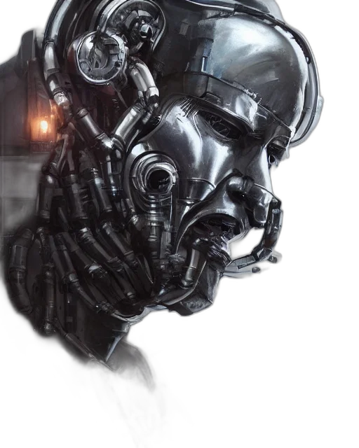 robot, mask, face, creature, concept art, cyberpunk, comic book art, photorealistic transparent PNG cut-out