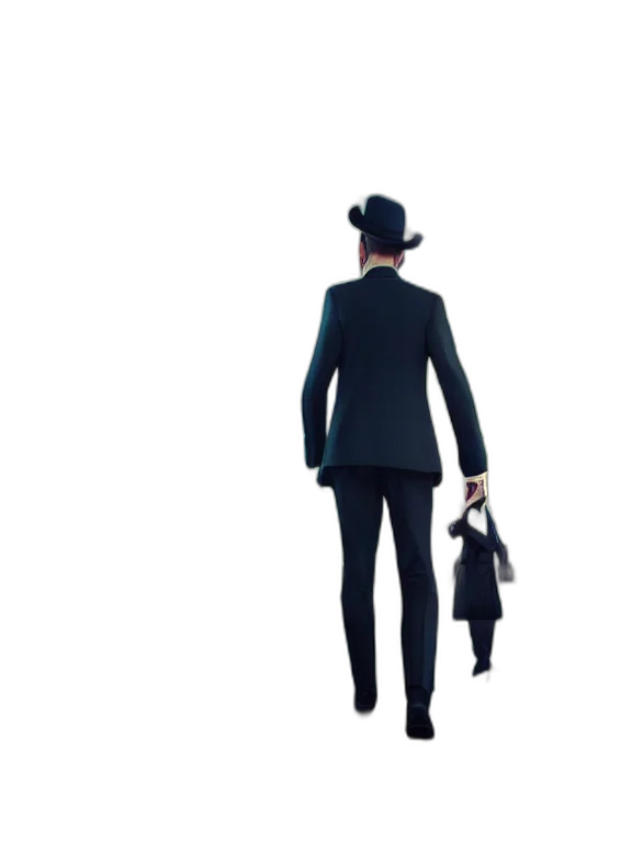 hat, staff, umbrella, concept art, 3d render, man, black, fedora transparent PNG cut-out