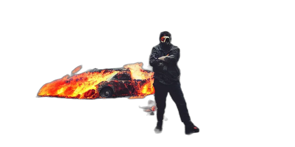 car, jacket, weapon, mask, concept art, pixel art, 3d render, photorealistic transparent PNG cut-out