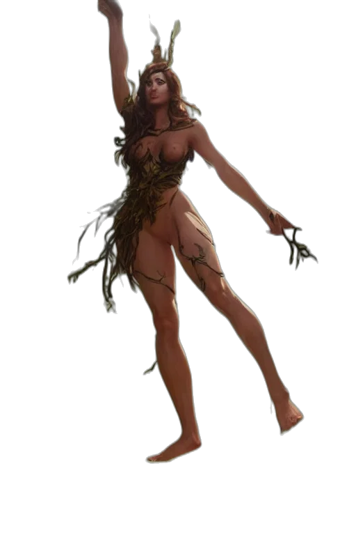 creature, staff, dress, hair, concept art, fantasy art, 3d render, pixel art transparent PNG cut-out