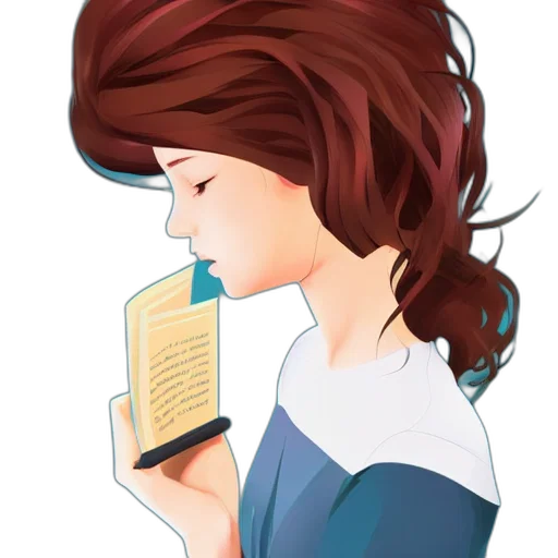 face, staff, cartoon, watercolor, photorealistic, concept art, girl, reading transparent PNG cut-out