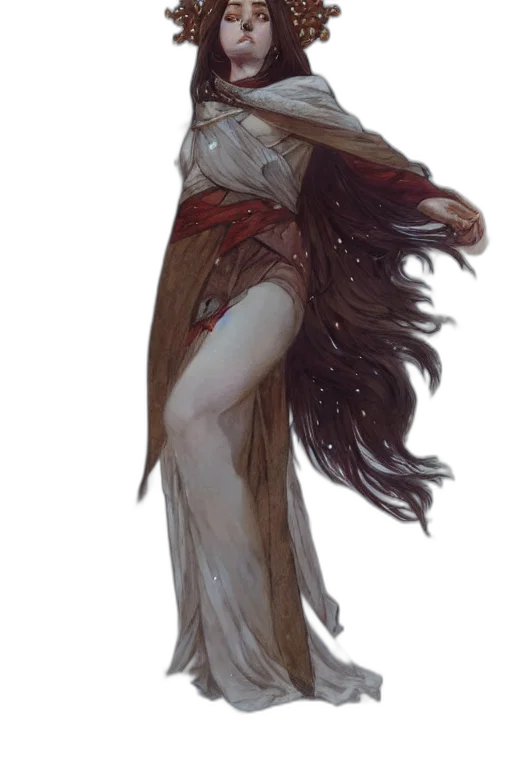 dress, staff, creature, mask, concept art, fantasy art, watercolor, pixel art transparent PNG cut-out