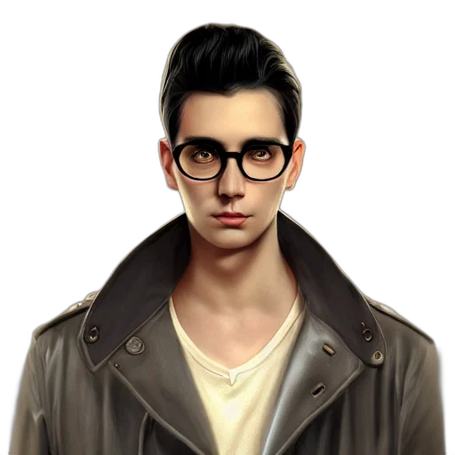 jacket, face, staff, photorealistic, fantasy art, concept art, cartoon, dark transparent PNG cut-out