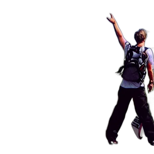 3d render, concept art, photorealistic, tony, hawk, pro, hitchhiking transparent PNG cut-out