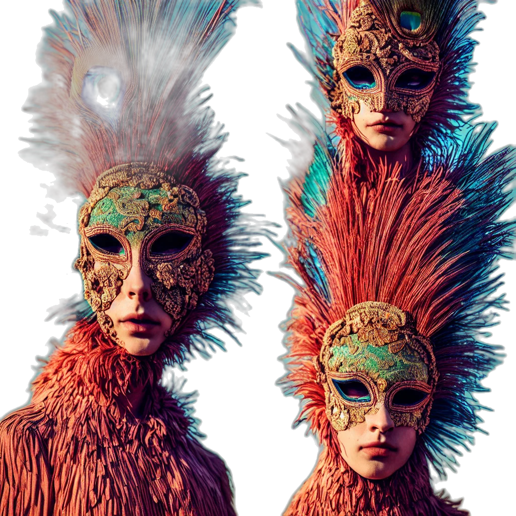 mask, concept art, 3d render, fantasy art, photorealistic, colorful, golden, red transparent PNG cut-out