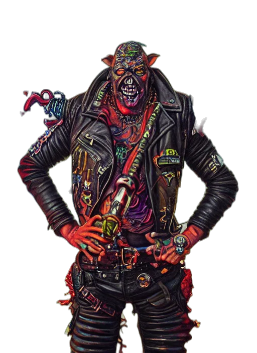 jacket, mask, creature, staff transparent PNG cut-out