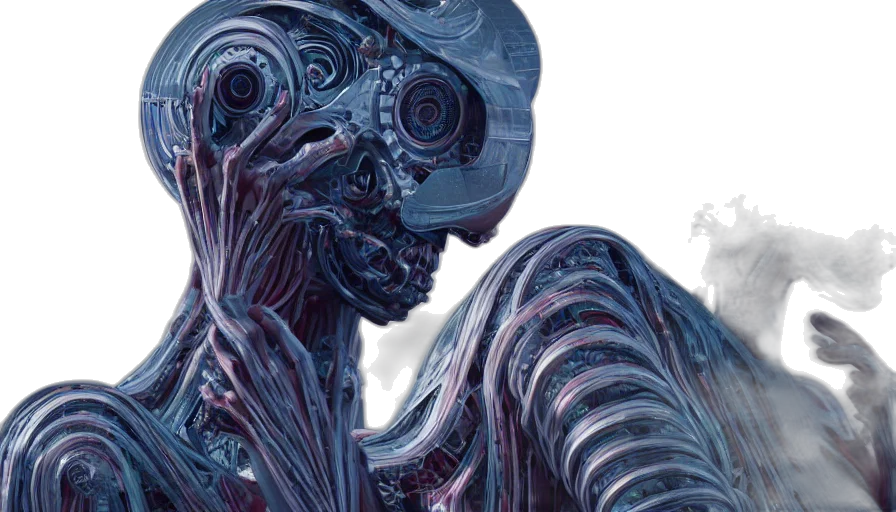 robot, creature, mask, concept art, cyberpunk, 3d render, comic book art, outer space transparent PNG cut-out