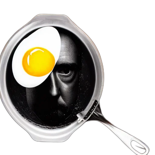 food, mask, face, weapon, photorealistic, egg, frying, pan transparent PNG cut-out