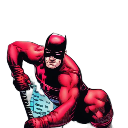 weapon, comic book art, concept art, red, daredevil, painted, joe, quesada transparent PNG cut-out