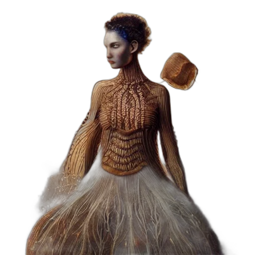 dress, hair, jewelry, concept art, fantasy art, 3d render, photorealistic, earth tones transparent PNG cut-out