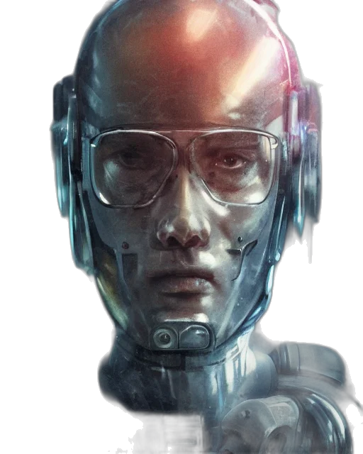 robot, face, mask, creature, cyberpunk, concept art, 3d render, photorealistic transparent PNG cut-out