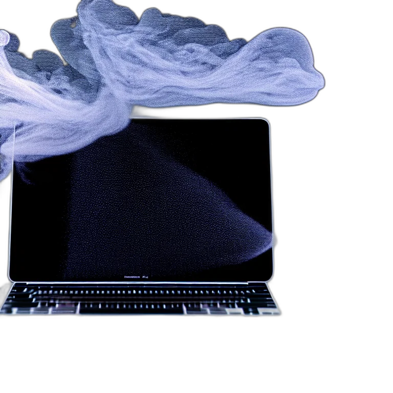photo, portrait, macbook, disintegrating, smoke, particles, cinematic, photography transparent PNG cut-out