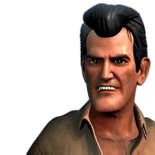 face, 3d render, concept art, photorealistic, comic book art, screenshot, bruce, campbell transparent PNG cut-out