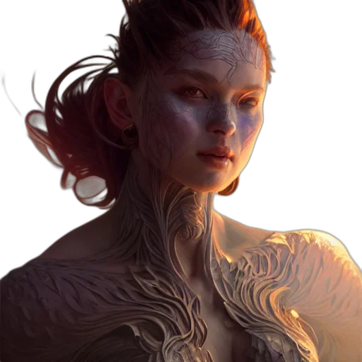 dress, face, jewelry, creature, concept art, fantasy art, photorealistic, 3d render transparent PNG cut-out
