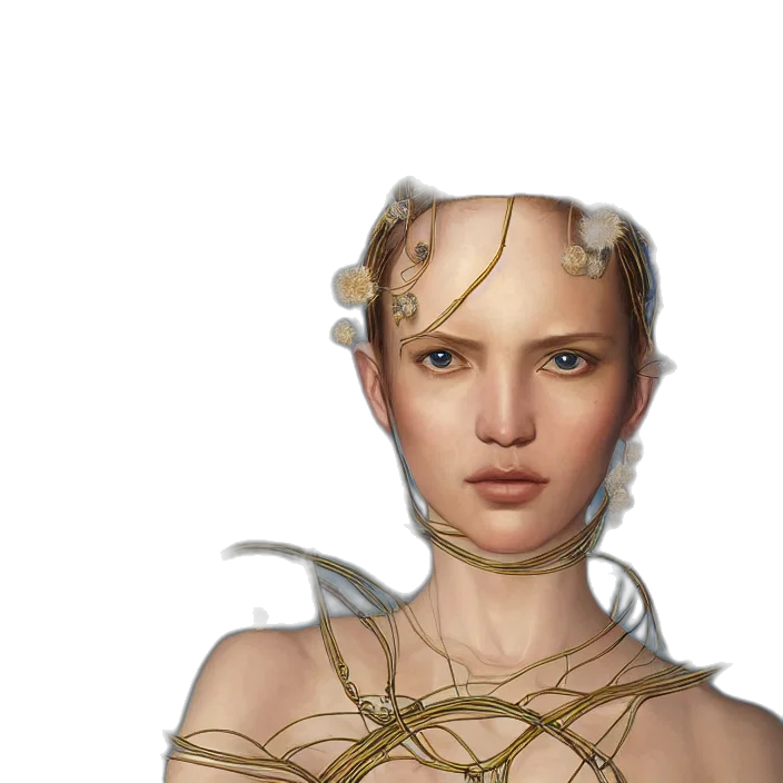 crown, hair, jewelry, face, 3d render, concept art, cyberpunk, fantasy art transparent PNG cut-out