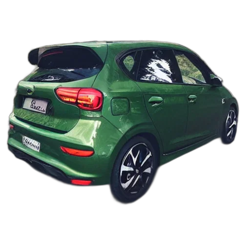 car, 3d render, photorealistic, green transparent PNG cut-out