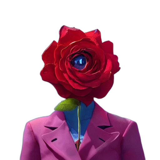 jacket, flower, dress, mask, concept art, vaporwave, 3d render, pixel art transparent PNG cut-out
