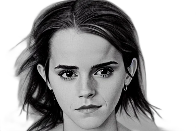 face, hair, photorealistic, pencil sketch, cartoon, concept art, emma, watson transparent PNG cut-out