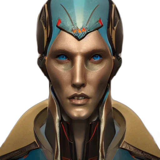 face, robot, mask, staff, concept art, fantasy art, 3d render, cyberpunk transparent PNG cut-out