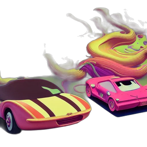 car, concept art, 3d render, fantasy art, comic book art, fire, neon, colorful transparent PNG cut-out