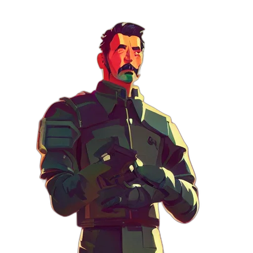 jacket, staff, robot, face transparent PNG cut-out