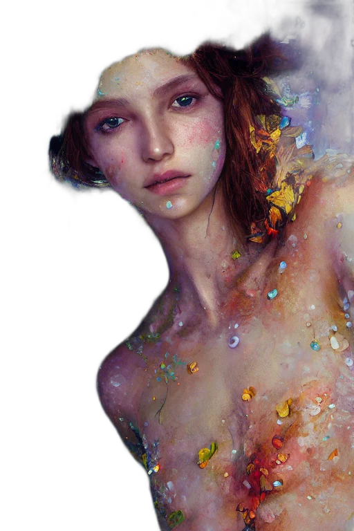 face, dress, crown, fantasy art, oil painting, photorealistic, concept art, outer space transparent PNG cut-out