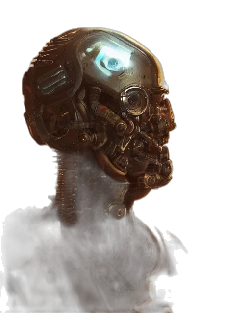 robot, mask, face, creature, concept art, cyberpunk, fantasy art, photorealistic transparent PNG cut-out