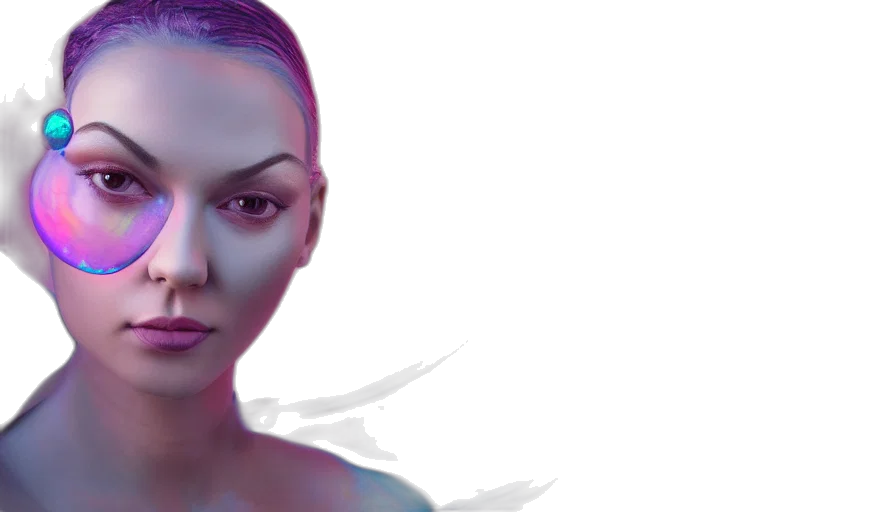 face, 3d render, photorealistic, concept art, cyberpunk, neon lights, underwater, outer space transparent PNG cut-out