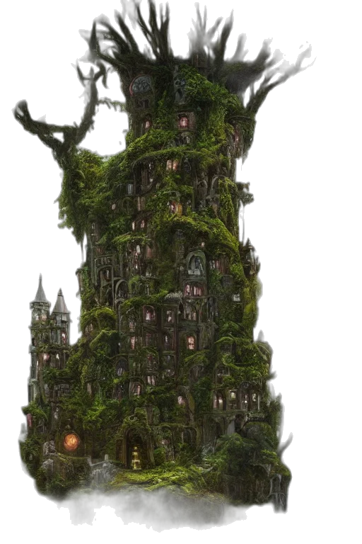 tree, building, dragon, crown transparent PNG cut-out