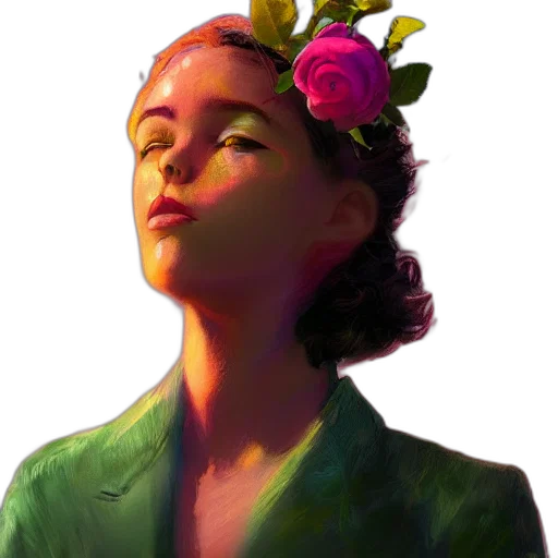 crown, face, dress, flower, photorealistic, concept art, oil painting, fantasy art transparent PNG cut-out