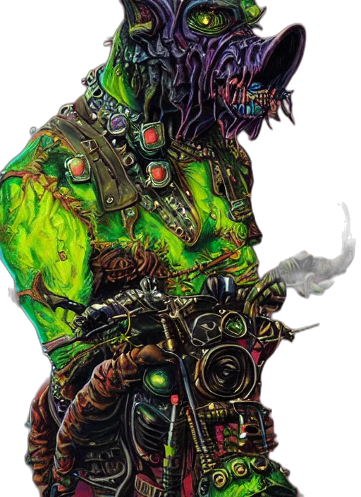 robot, mask, staff, creature, concept art, fantasy art, cyberpunk, comic book art transparent PNG cut-out