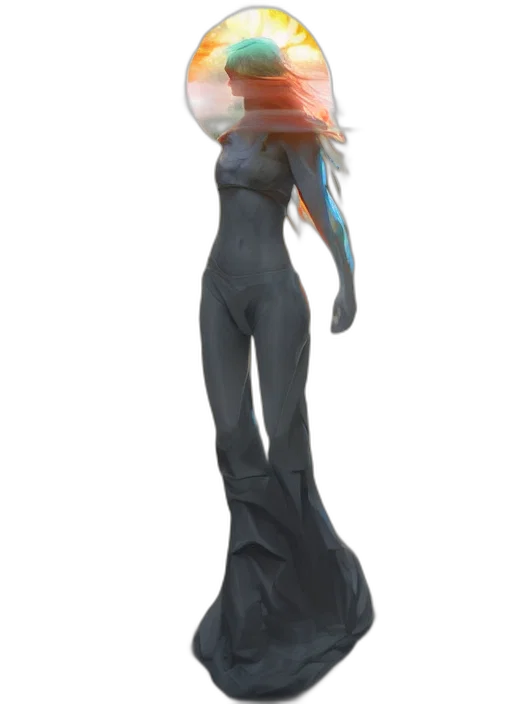 dress, staff, robot, creature, concept art, 3d render, fantasy art, cyberpunk transparent PNG cut-out