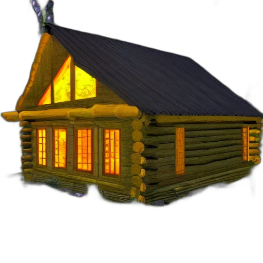 building, furniture, 3d render, concept art, photorealistic, night, forest, log transparent PNG cut-out