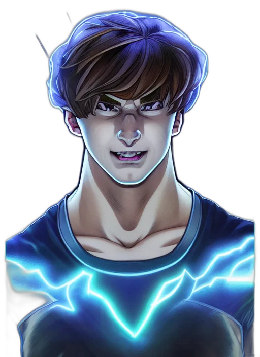 face, comic book art, anime, fantasy art, concept art, neon lights, blue, symmetry transparent PNG cut-out