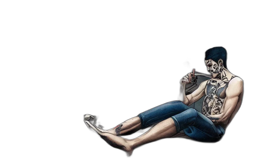 concept art, comic book art, photorealistic, cartoon, tattooed, young, thin, latino transparent PNG cut-out