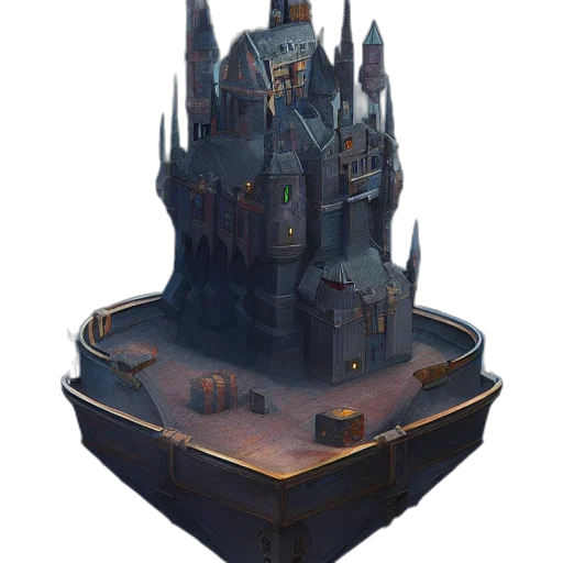 crown, building, staff, weapon, concept art, fantasy art, pixel art, 3d render transparent PNG cut-out