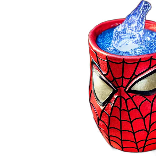 closeup, photorealistic, image, spider, man, style, tiki, mug transparent PNG cut-out