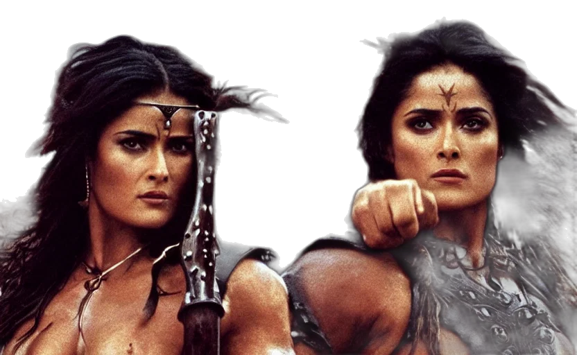 epic, photo, muscular, salma, hayek, beautiful, barbarian, warrior transparent PNG cut-out