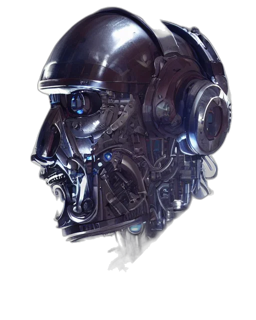 mask, robot, face, crown, concept art, cyberpunk, photorealistic, 3d render transparent PNG cut-out