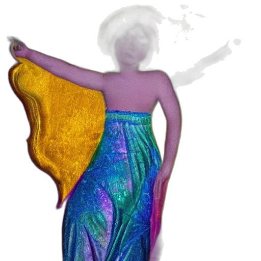 dress, umbrella, staff, hair, vaporwave, 3d render, concept art, photorealistic transparent PNG cut-out