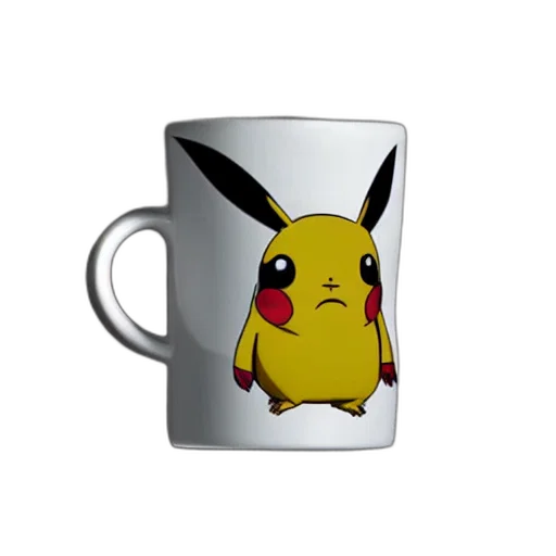 3d render, photorealistic, pixel art, fantasy art, pikachu, mug, advertising, photography transparent PNG cut-out