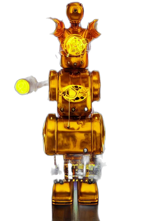 robot, staff, jewelry, weapon, 3d render, concept art, golden, portrait transparent PNG cut-out