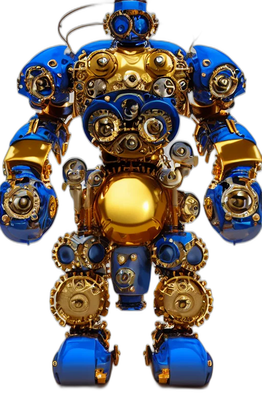 robot, jewelry, crown, weapon, 3d render, concept art, blue, portrait transparent PNG cut-out