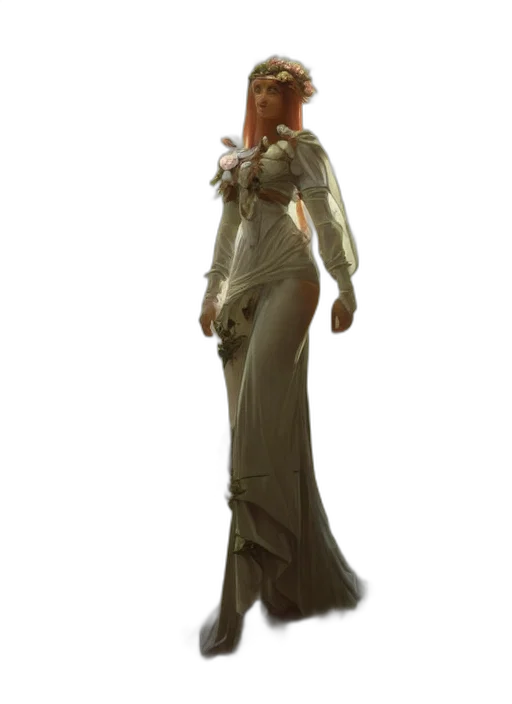 dress, staff, concept art, 3d render, fantasy art, photorealistic, earth tones, golden transparent PNG cut-out