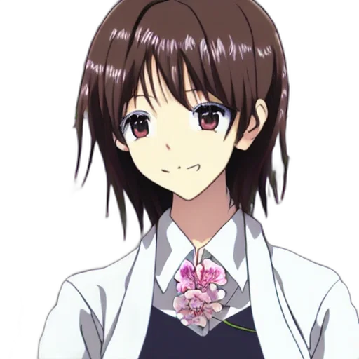 flower, staff, face, dress, anime, cartoon, pixel art, photorealistic transparent PNG cut-out