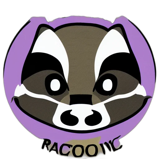 concept art, cartoon, photorealistic, pixel art, monochrome, purple, raccoon, logo transparent PNG cut-out