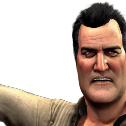 face, 3d render, concept art, photorealistic, comic book art, screenshot, bruce, campbell transparent PNG cut-out