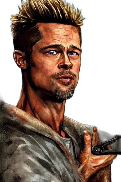 face, photorealistic, comic book art, cartoon, watercolor, brad, pitt, tyler transparent PNG cut-out