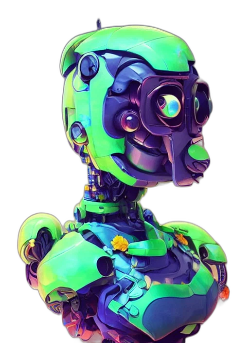 robot, mask, face, animal, cyberpunk, 3d render, concept art, vaporwave transparent PNG cut-out