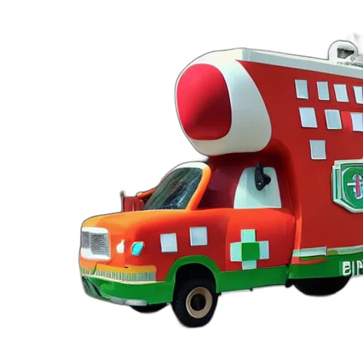 car, 3d render, concept art, big, chungus, anthropomorphic, ambulance, shaped transparent PNG cut-out